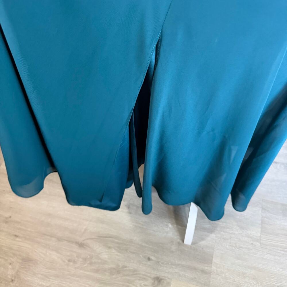 Jenny Yoo Deep Teal VNeck Chiffon Split Flutter Sleeve Bridesmaid Dress Women 16 - Picture 4 of 6